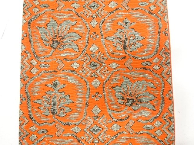  アンティーク　花唐草模様織り出し半幅帯（着用可）